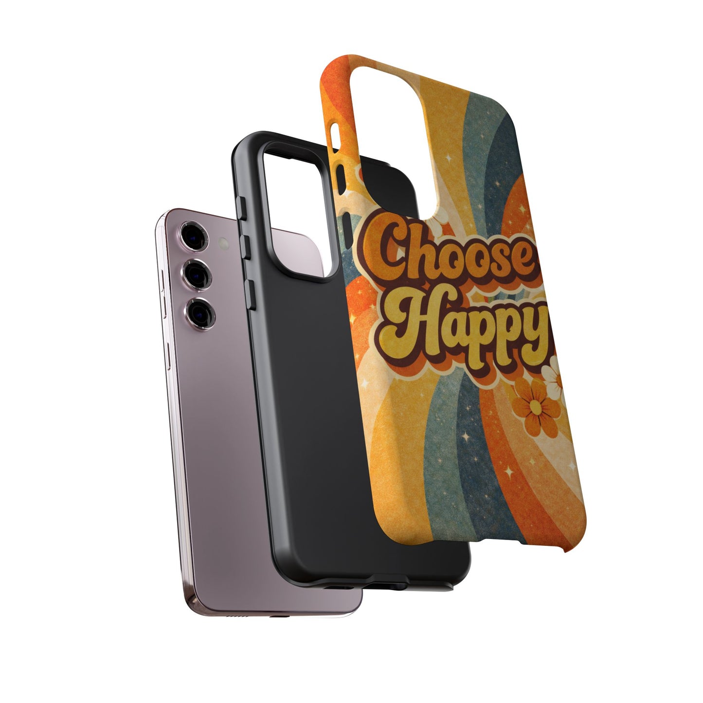Retro 'Choose Happy' Phone Case — 70s Vibe Floral Protection