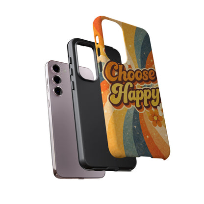 Retro 'Choose Happy' Phone Case — 70s Vibe Floral Protection