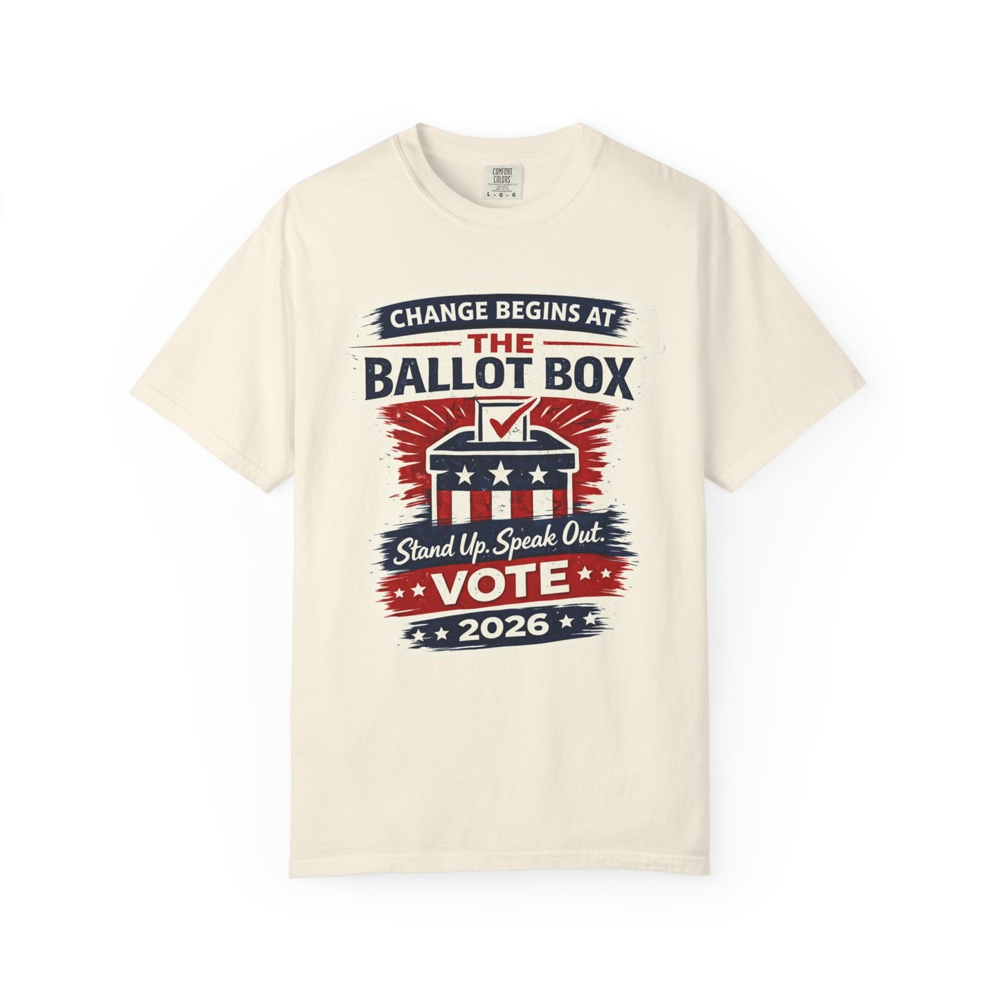 Vote 2026 T-Shirt — "Change Begins at the Ballot Box" Patriotic Election Tee