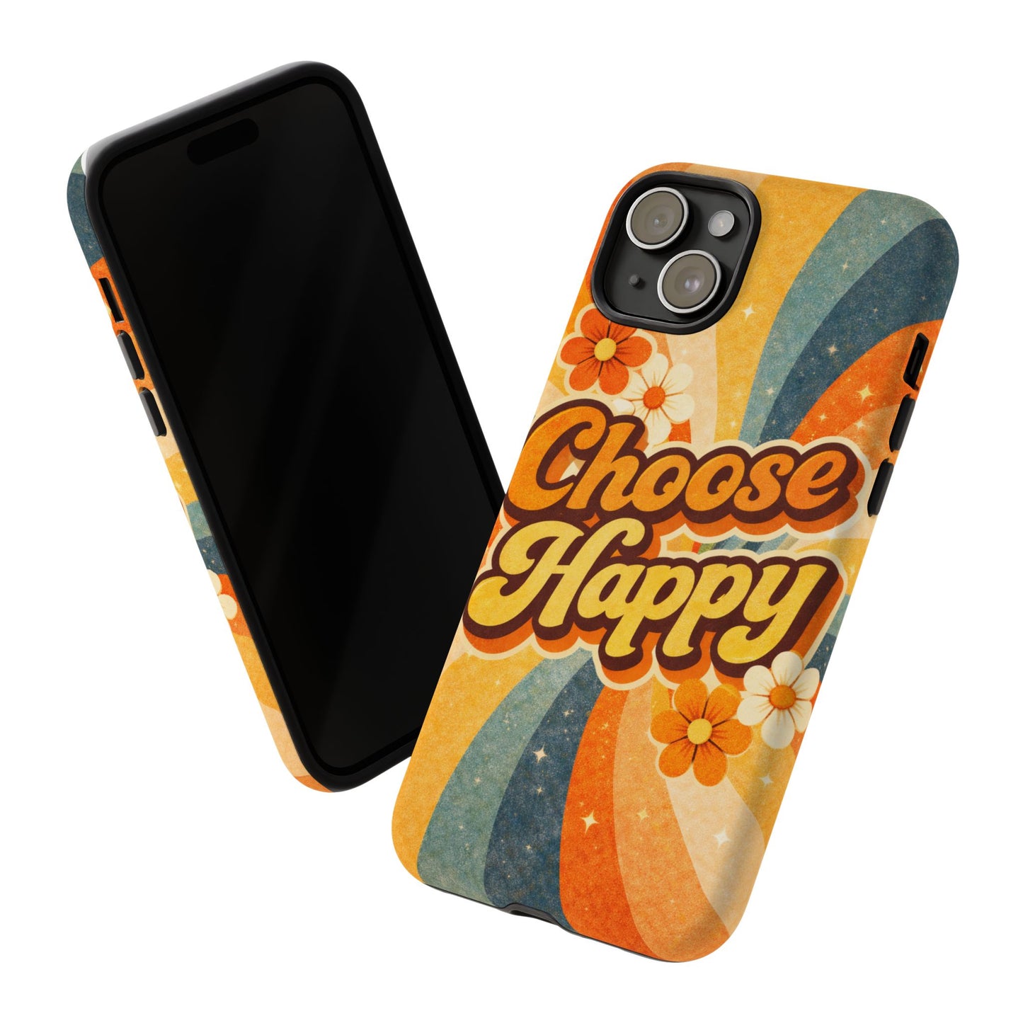 Retro 'Choose Happy' Phone Case — 70s Vibe Floral Protection