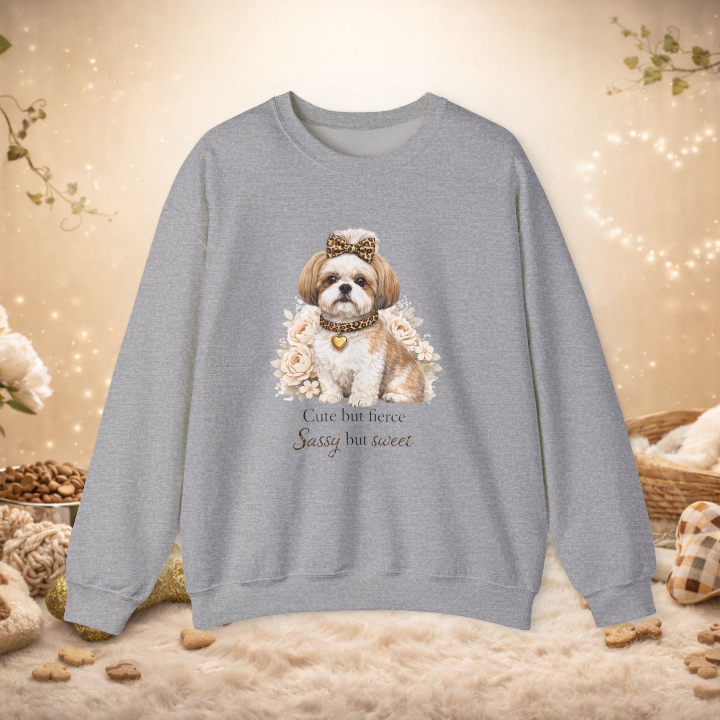 Dog Lover Sweatshirt — "Cute but fierce, Sassy but sweet" Shih Tzu Crewneck