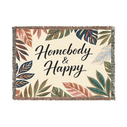 Homebody & Happy Woven Blanket — Cozy Leaf Pattern Throw