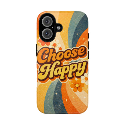 Retro 'Choose Happy' Phone Case — 70s Vibe Floral Protection