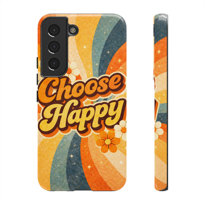 Retro 'Choose Happy' Phone Case — 70s Vibe Floral Protection
