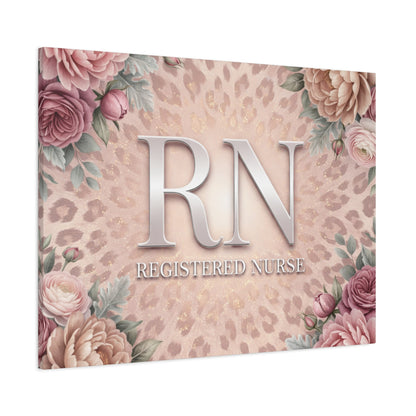 RN Registered Nurse Floral Canvas Wall Art — Pink Leopard Accent