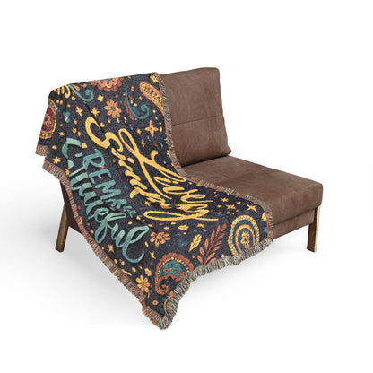 Live Simply Remain Grateful Woven Blanket — Inspirational Boho Throw