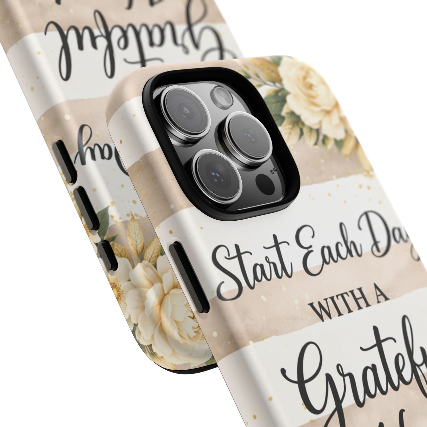 Grateful Heart Tough Case — Floral Striped Protective Phone Case