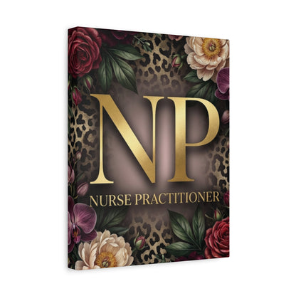 Nurse Practitioner NP Gold Leopard Floral Matte Canvas Wall Art