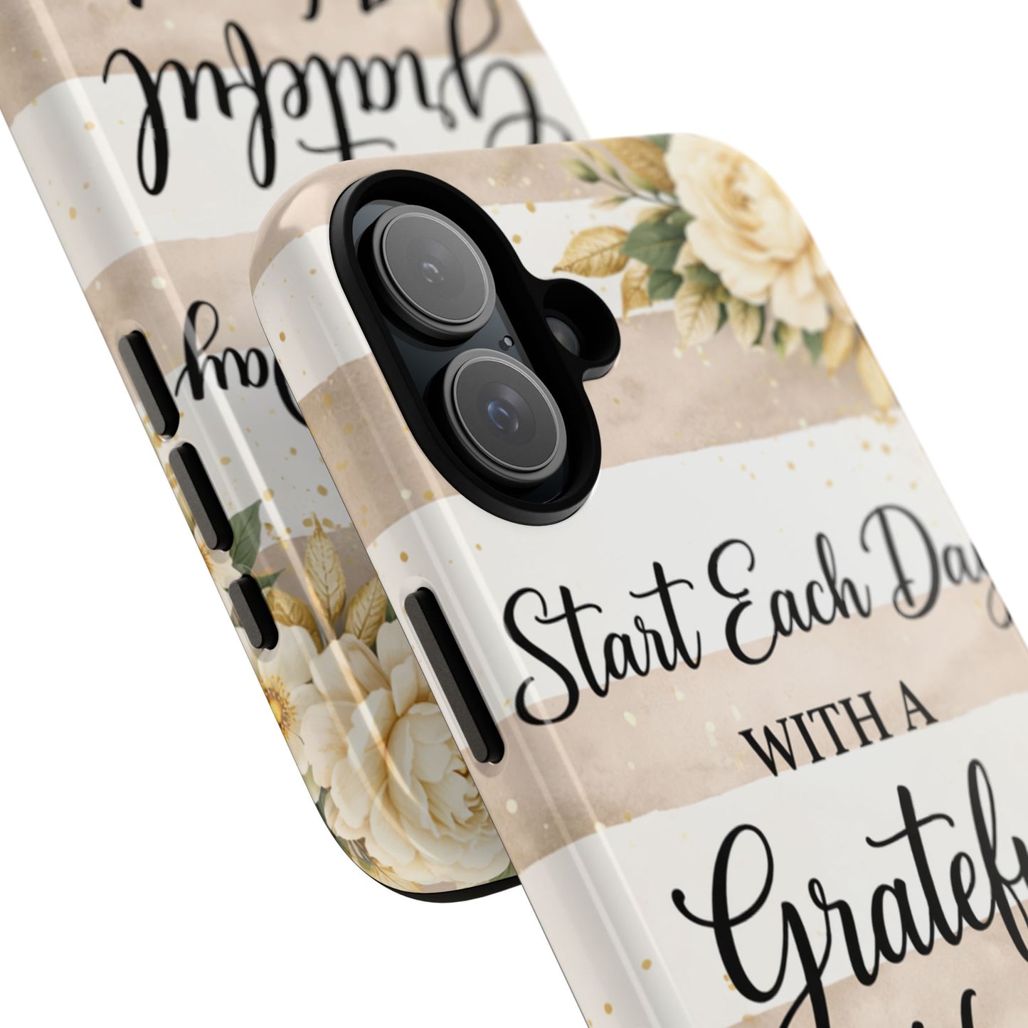 Grateful Heart Tough Case — Floral Striped Protective Phone Case