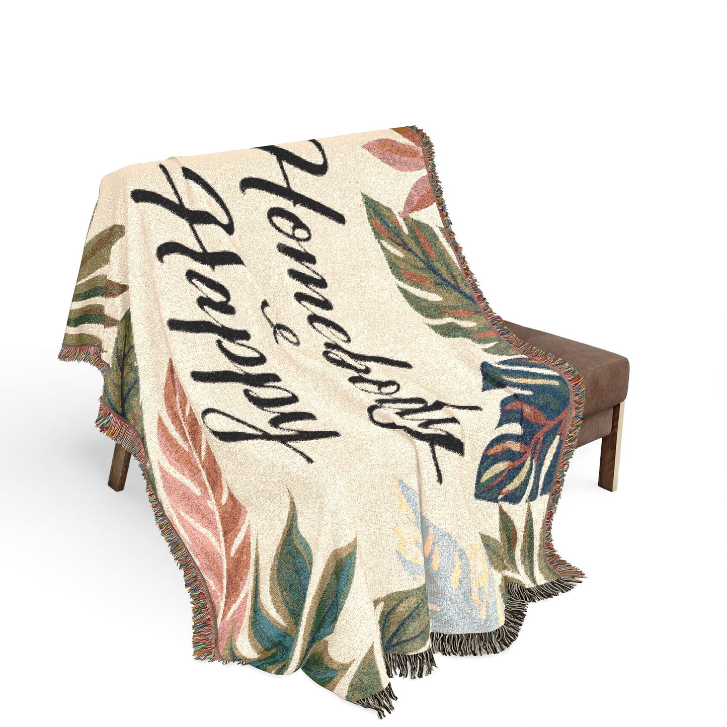 Homebody & Happy Woven Blanket — Cozy Leaf Pattern Throw