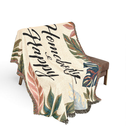 Homebody & Happy Woven Blanket — Cozy Leaf Pattern Throw