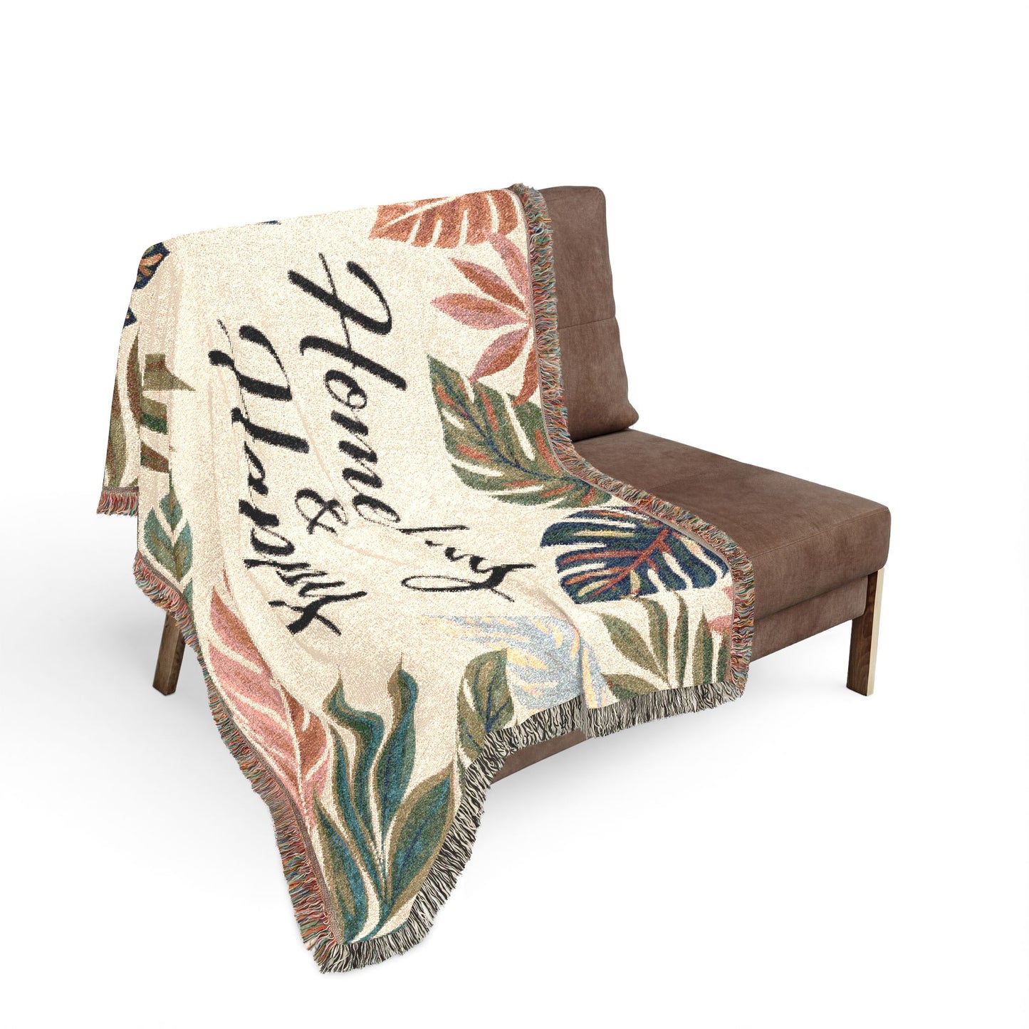 Homebody & Happy Woven Blanket — Cozy Leaf Pattern Throw