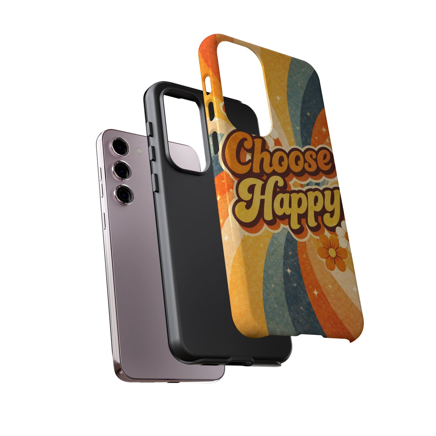 Retro 'Choose Happy' Phone Case — 70s Vibe Floral Protection