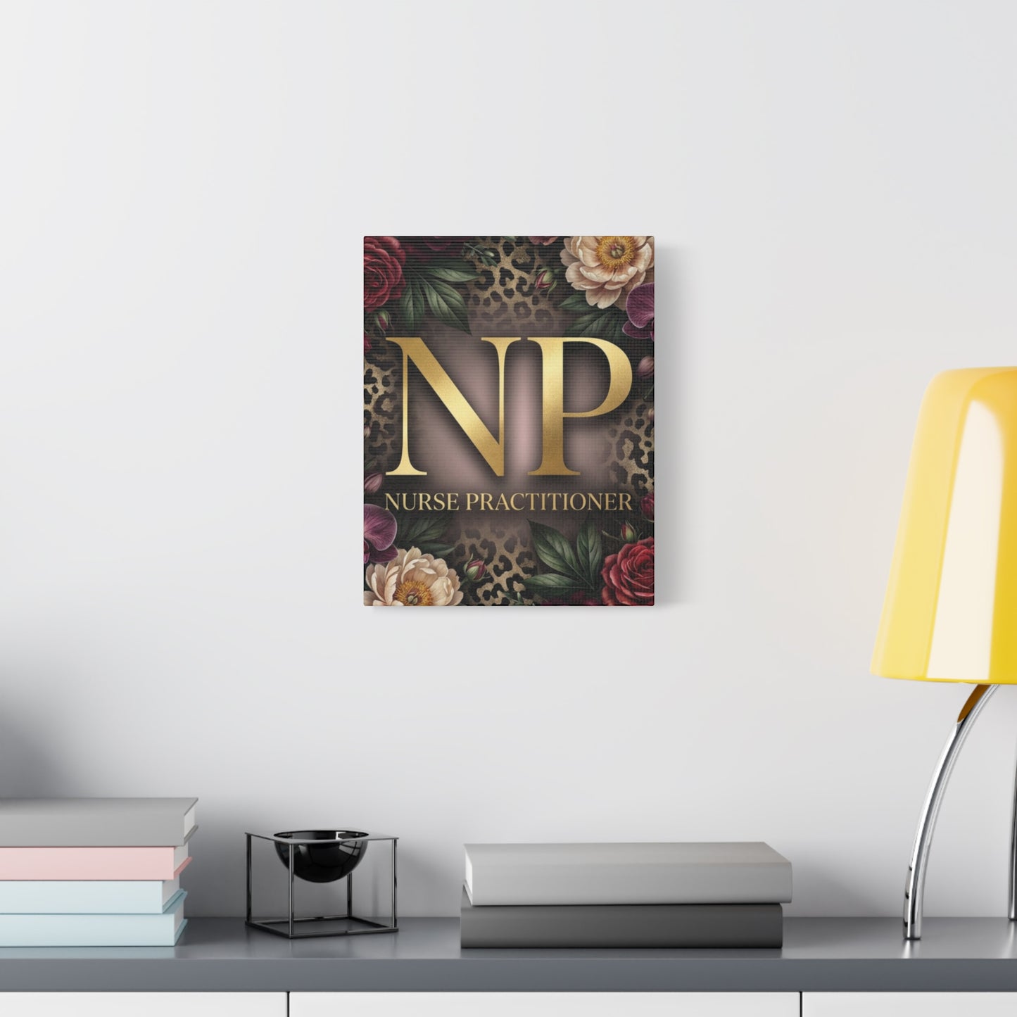 Nurse Practitioner NP Gold Leopard Floral Matte Canvas Wall Art