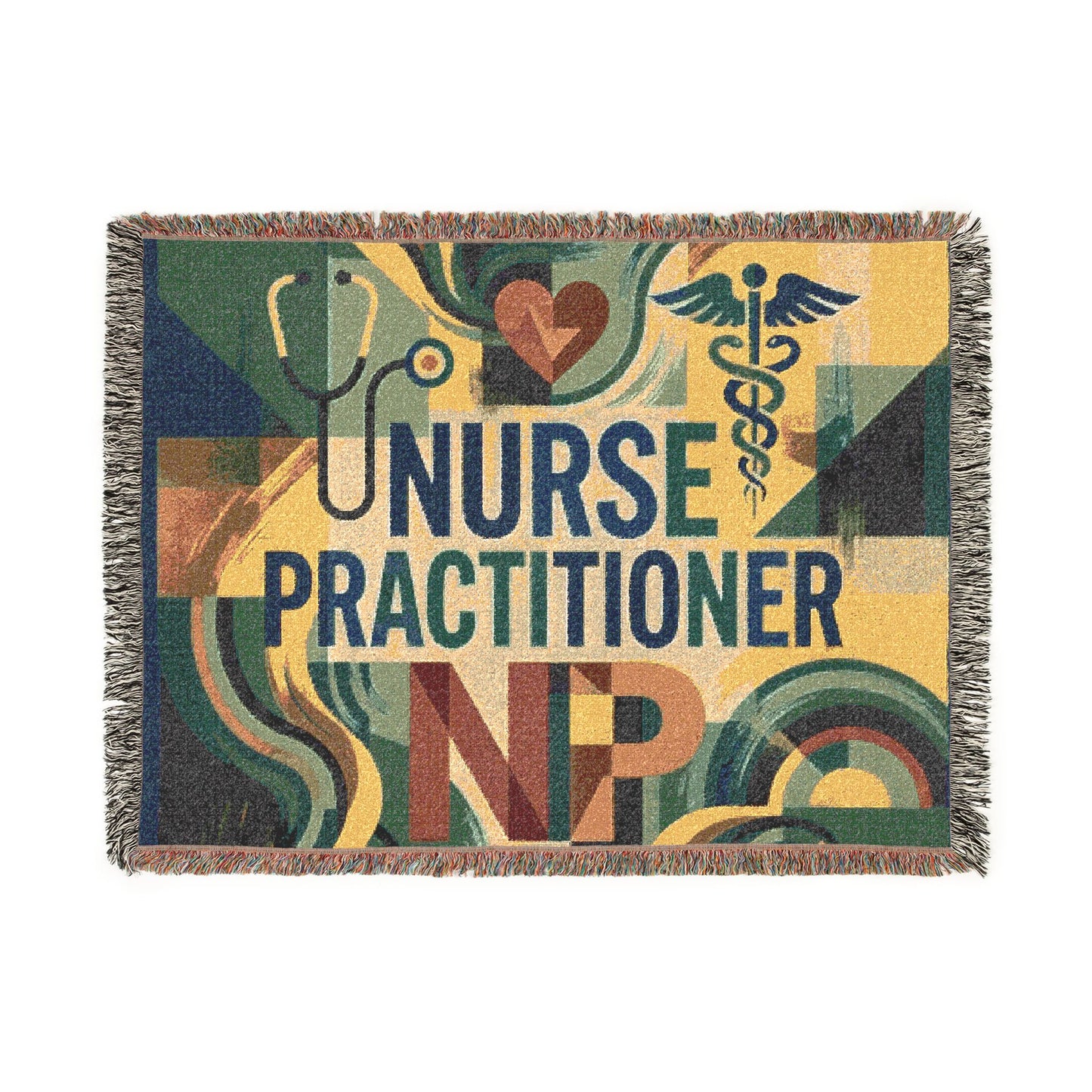 Nurse Practitioner Woven Blanket — Cozy NP Throw with Caduceus & Stethoscope Design