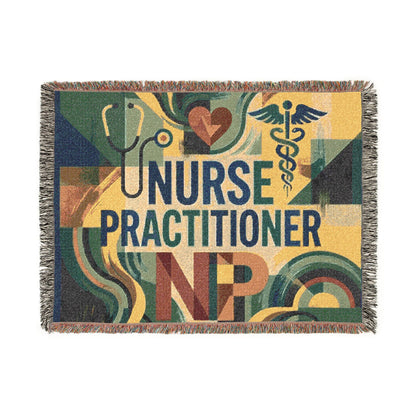 Nurse Practitioner Woven Blanket — Cozy NP Throw with Caduceus & Stethoscope Design