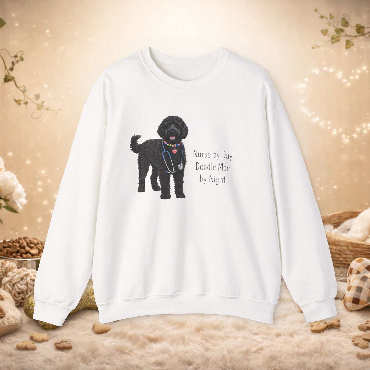 Nurse by Day Doodle Mom Sweatshirt — Black Doodle Dog Crewneck