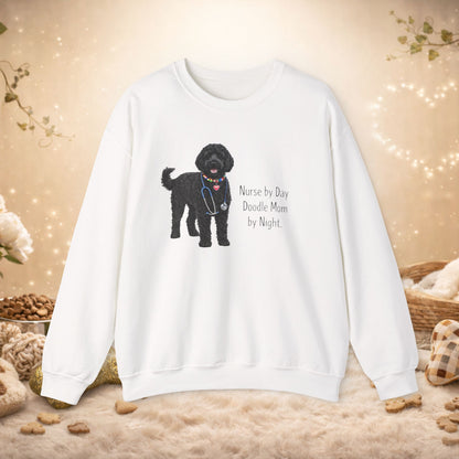 Nurse by Day Doodle Mom Sweatshirt — Black Doodle Dog Crewneck