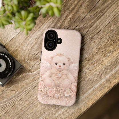 Teddy Angel Phone Case — Cute Crowned Bear with Wings & Floral Heart Design