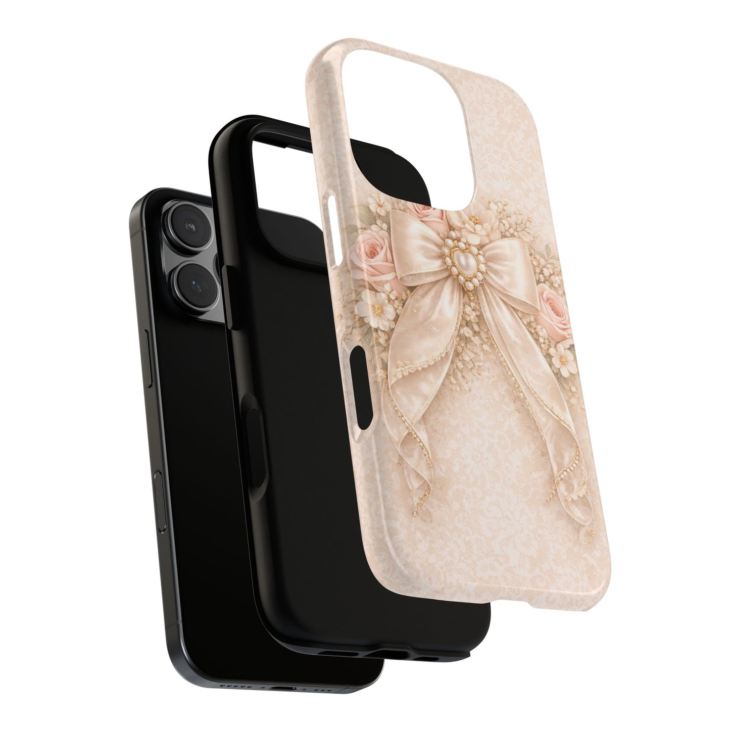 Vintage Pearl Bow Phone Case — Romantic Floral iPhone Cover