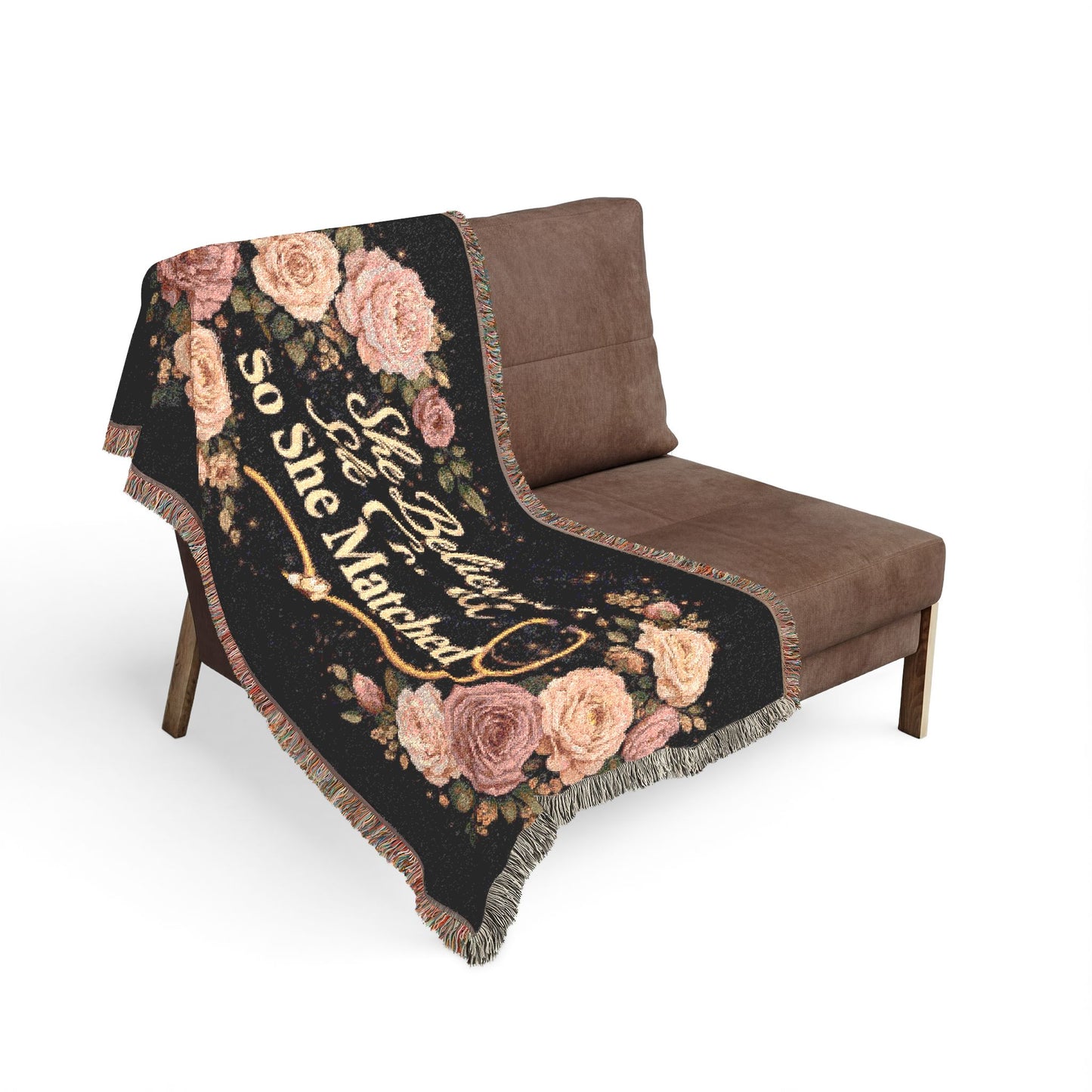 Woven Blanket: "She Believed She Could So She Matched" Floral Stethoscope Throw