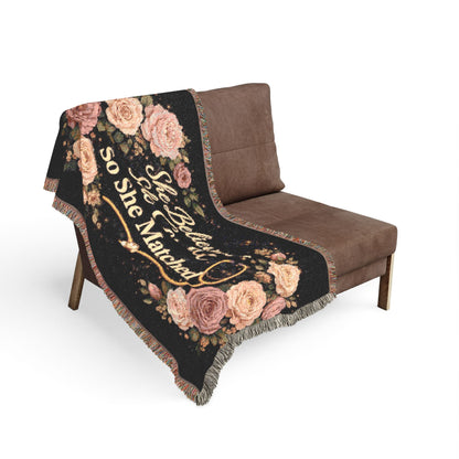 Woven Blanket: "She Believed She Could So She Matched" Floral Stethoscope Throw
