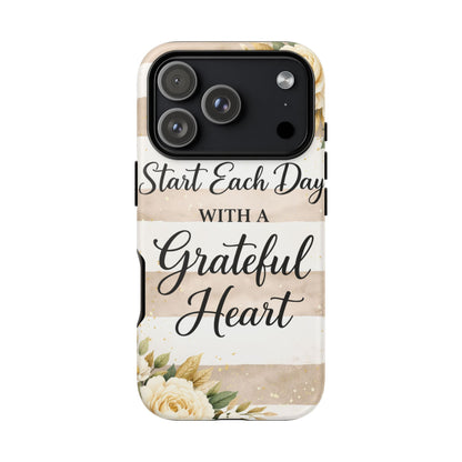 Grateful Heart Tough Case — Floral Striped Protective Phone Case