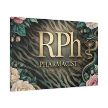 RPh Pharmacist Matte Canvas Wall Art — Elegant Zebra Floral Pharmacy Decor