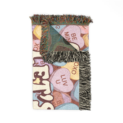 Let's Get Cozy & Crunchy Woven Blanket – Cute Candy-Heart Throw for Cozy Nights, Gifts & Valentine’s Decor