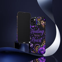 "Healing With Heart" Floral Stethoscope Design (Purple Leopard) Phone Case