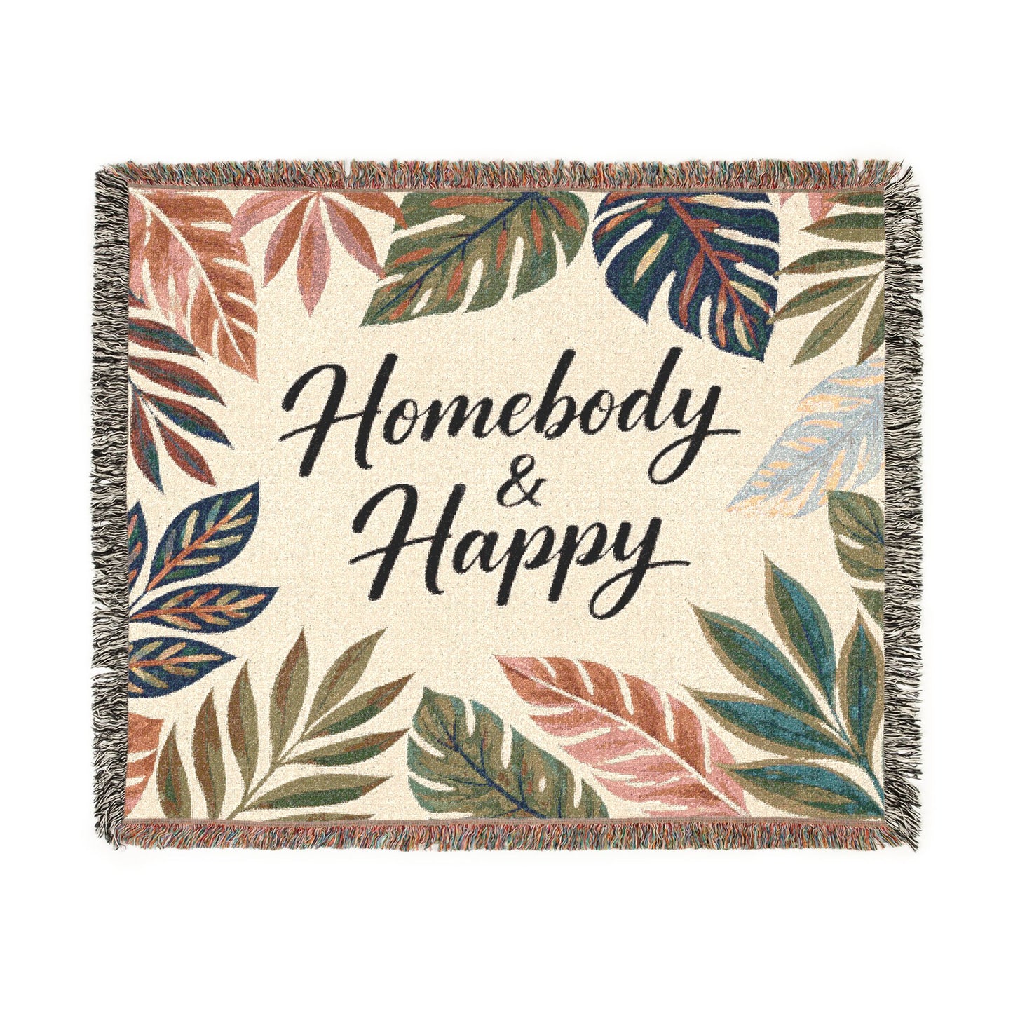 Homebody & Happy Woven Blanket — Cozy Leaf Pattern Throw