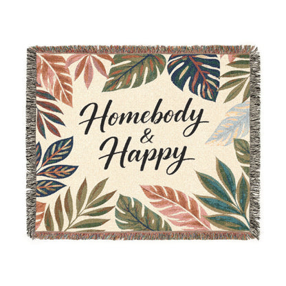 Homebody & Happy Woven Blanket — Cozy Leaf Pattern Throw