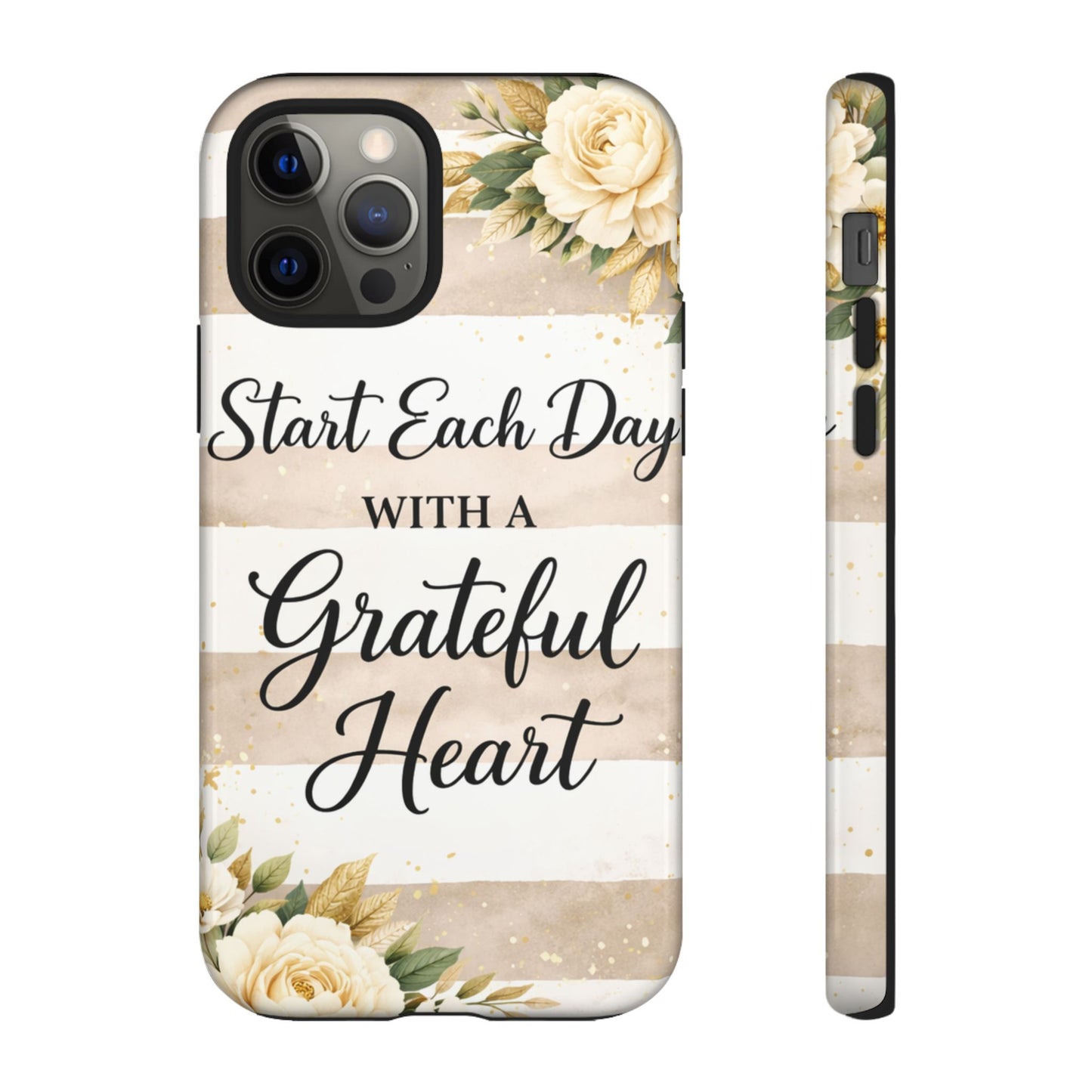 Grateful Heart Tough Case — Floral Striped Protective Phone Case
