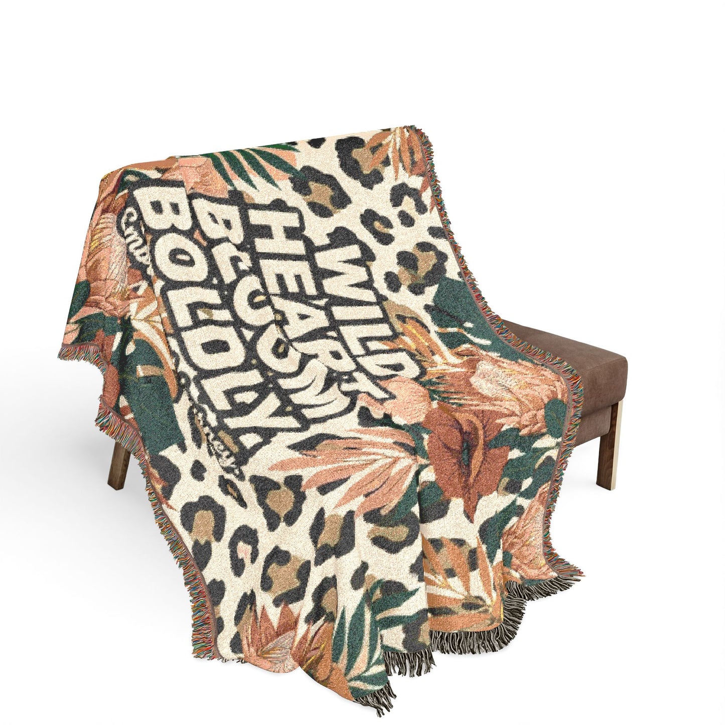"Wild Heart Bloom Boldly" Floral Leopard Throw Blanket Woven Blanket