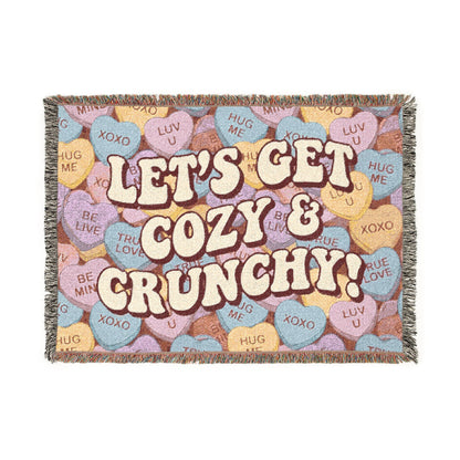 Let's Get Cozy & Crunchy Woven Blanket – Cute Candy-Heart Throw for Cozy Nights, Gifts & Valentine’s Decor