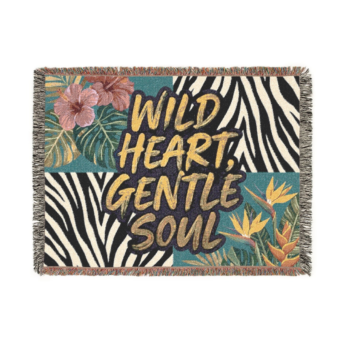 'Wild Heart, Gentle Soul' Tropical Zebra Throw / Woven Blanket —