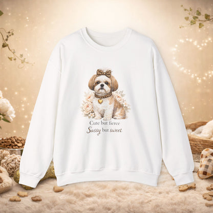 Dog Lover Sweatshirt — "Cute but fierce, Sassy but sweet" Shih Tzu Crewneck