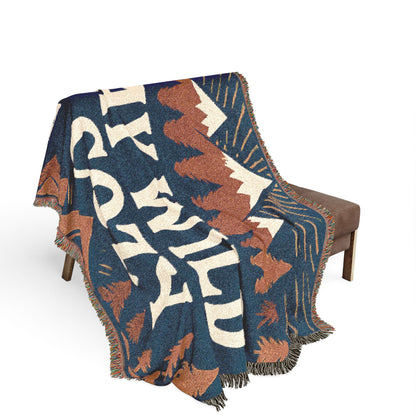 Stay Wild & Cozy Woven Blanket — Mountain Camping Throw