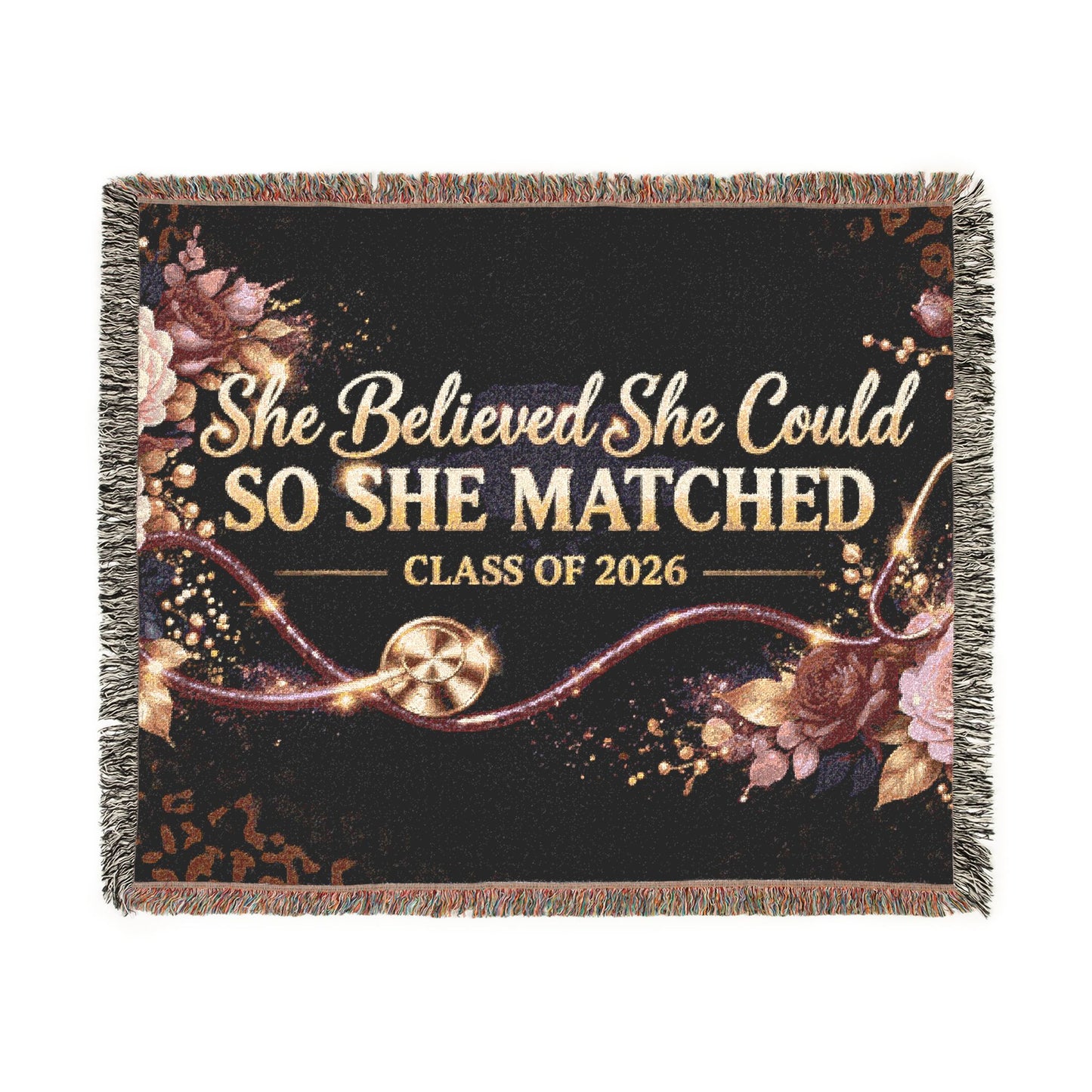 Graduation Woven Blanket — "She Believed She Could So She Matched" Class of 2026