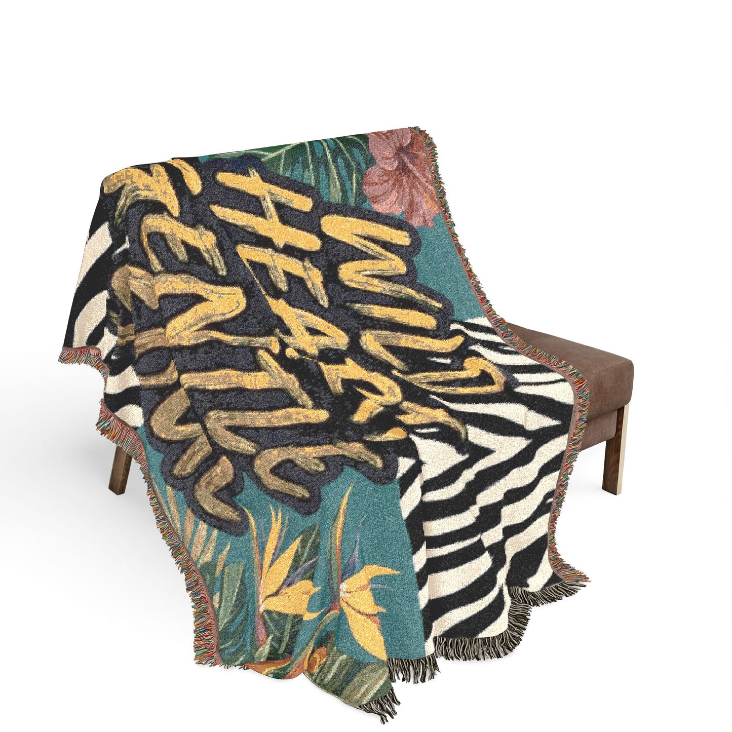 'Wild Heart, Gentle Soul' Tropical Zebra Throw / Woven Blanket —
