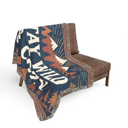 Stay Wild & Cozy Woven Blanket — Mountain Camping Throw