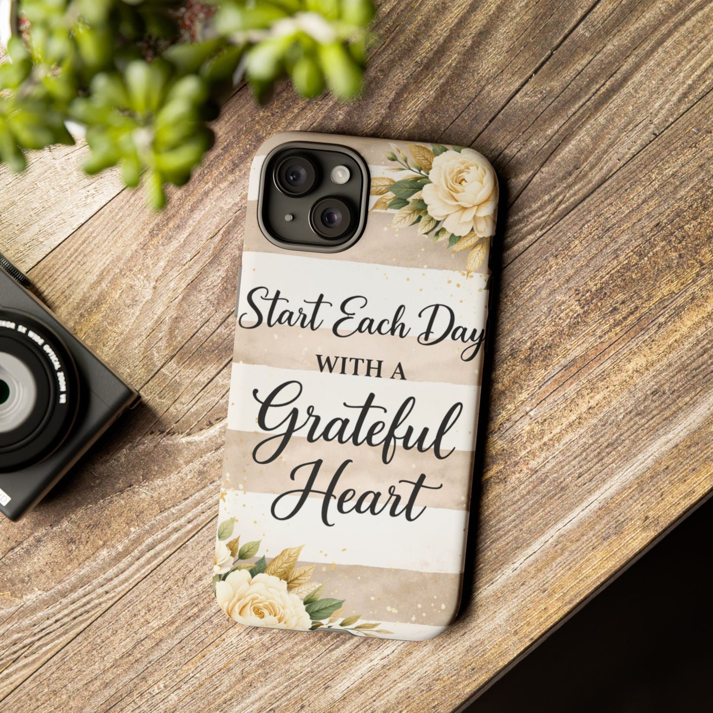 Grateful Heart Tough Case — Floral Striped Protective Phone Case