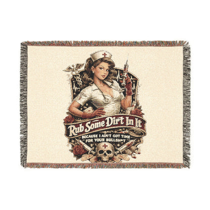 Nurse Pin-Up Woven Blanket — Retro Medical Patch Throw