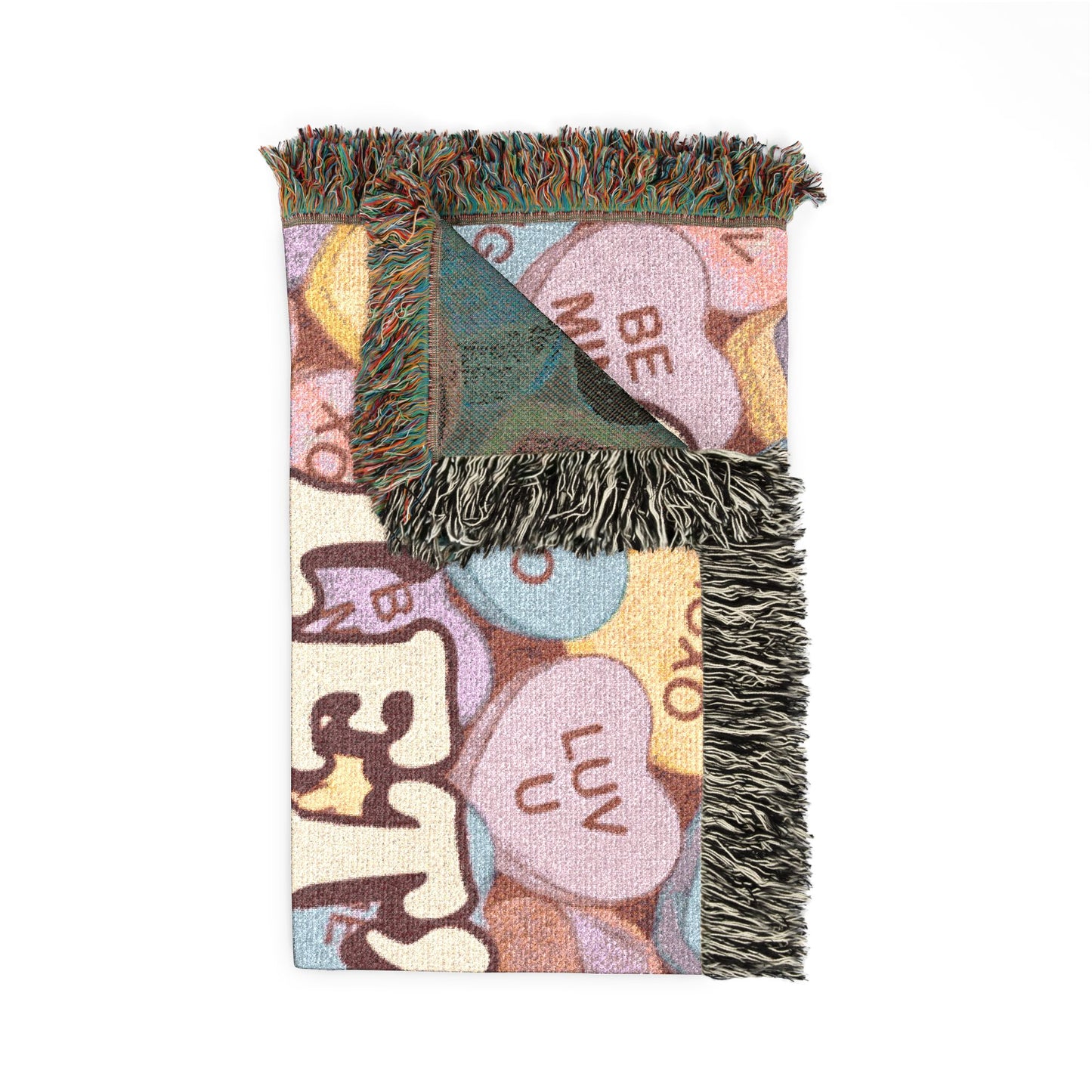 Let's Get Cozy & Crunchy Woven Blanket – Cute Candy-Heart Throw for Cozy Nights, Gifts & Valentine’s Decor