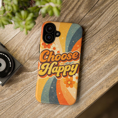 Retro 'Choose Happy' Phone Case — 70s Vibe Floral Protection