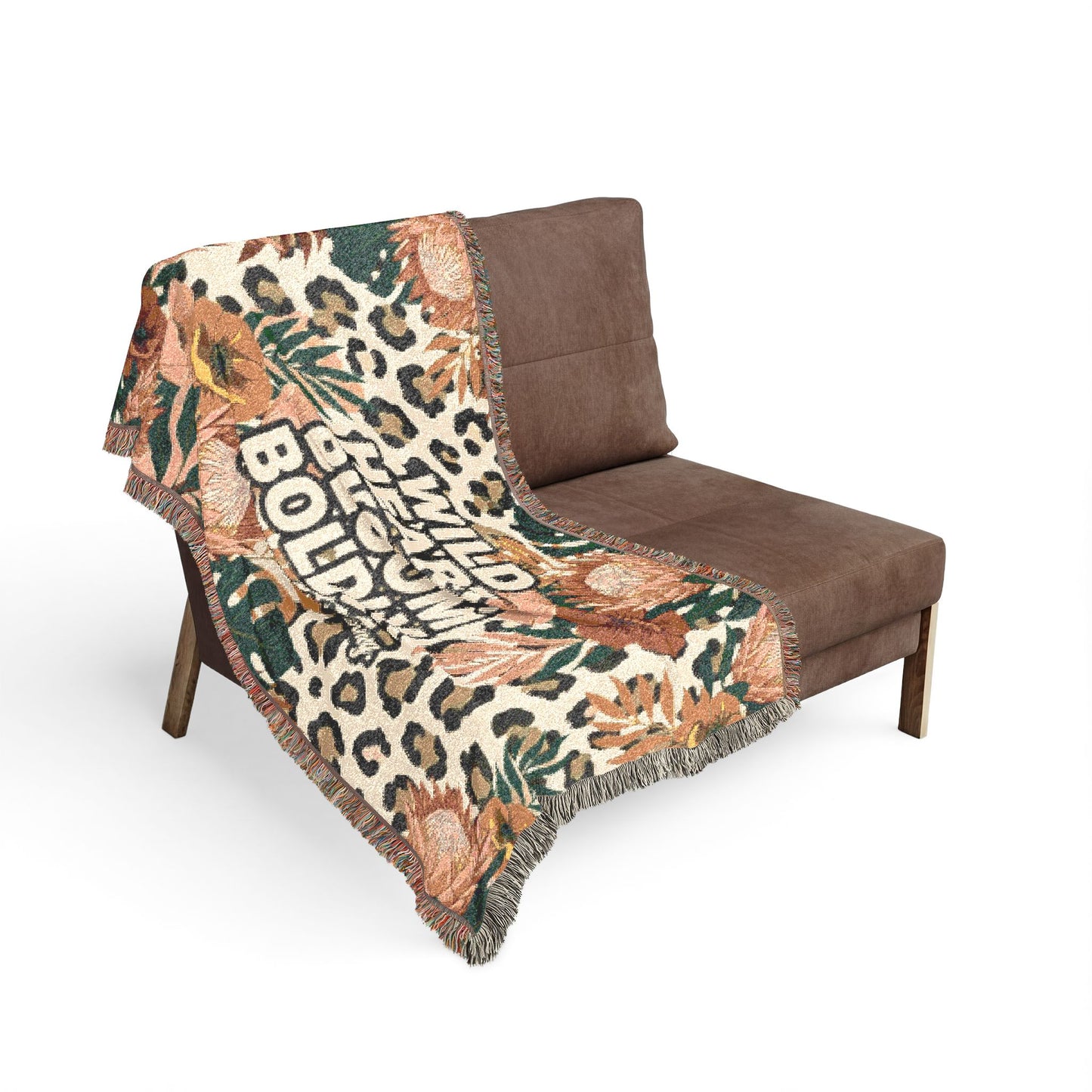 "Wild Heart Bloom Boldly" Floral Leopard Throw Blanket Woven Blanket