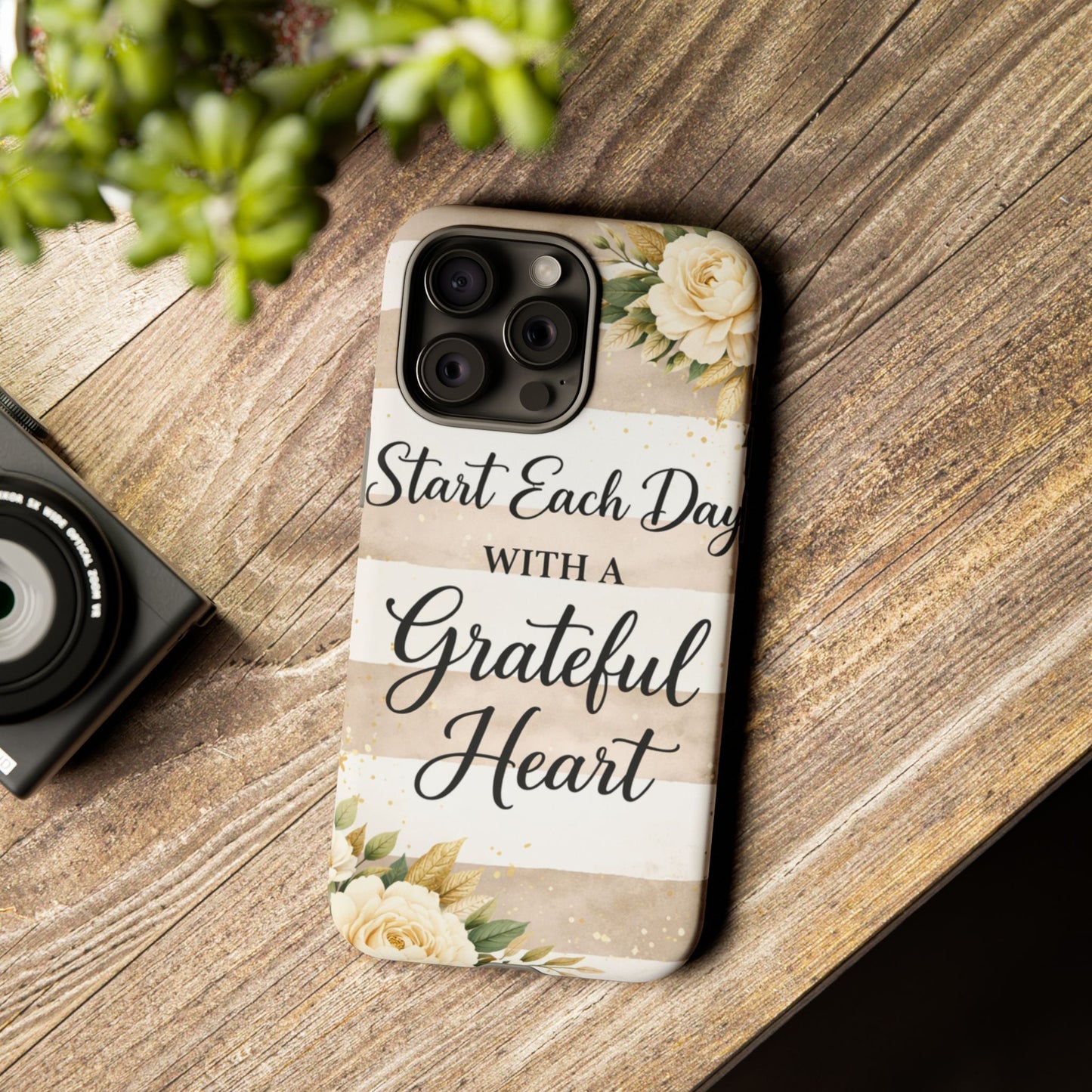 Grateful Heart Tough Case — Floral Striped Protective Phone Case