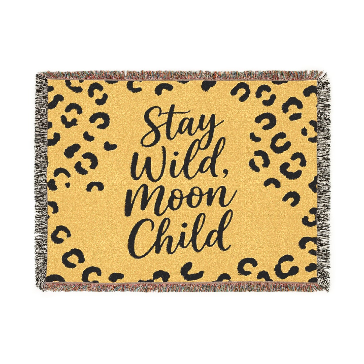 Stay Wild Moon Child Woven Blanket — Leopard Print Boho Throw