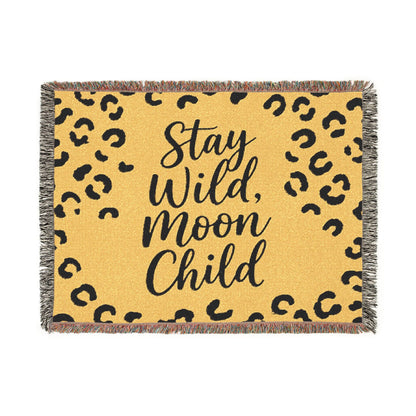 Stay Wild Moon Child Woven Blanket — Leopard Print Boho Throw
