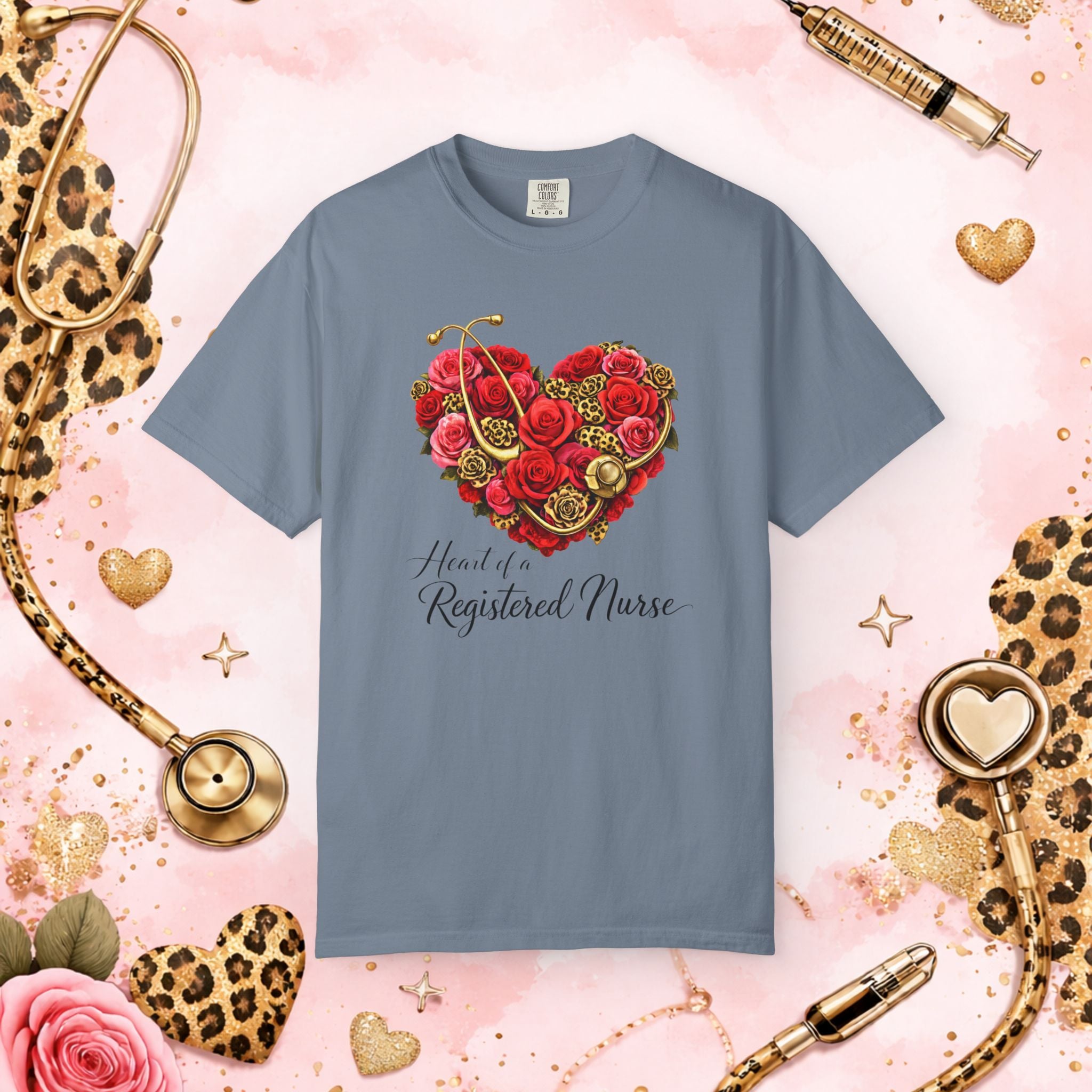 Valentine Registered Nurse Heart Tee — Floral Stethoscope Nursing T-Shirt